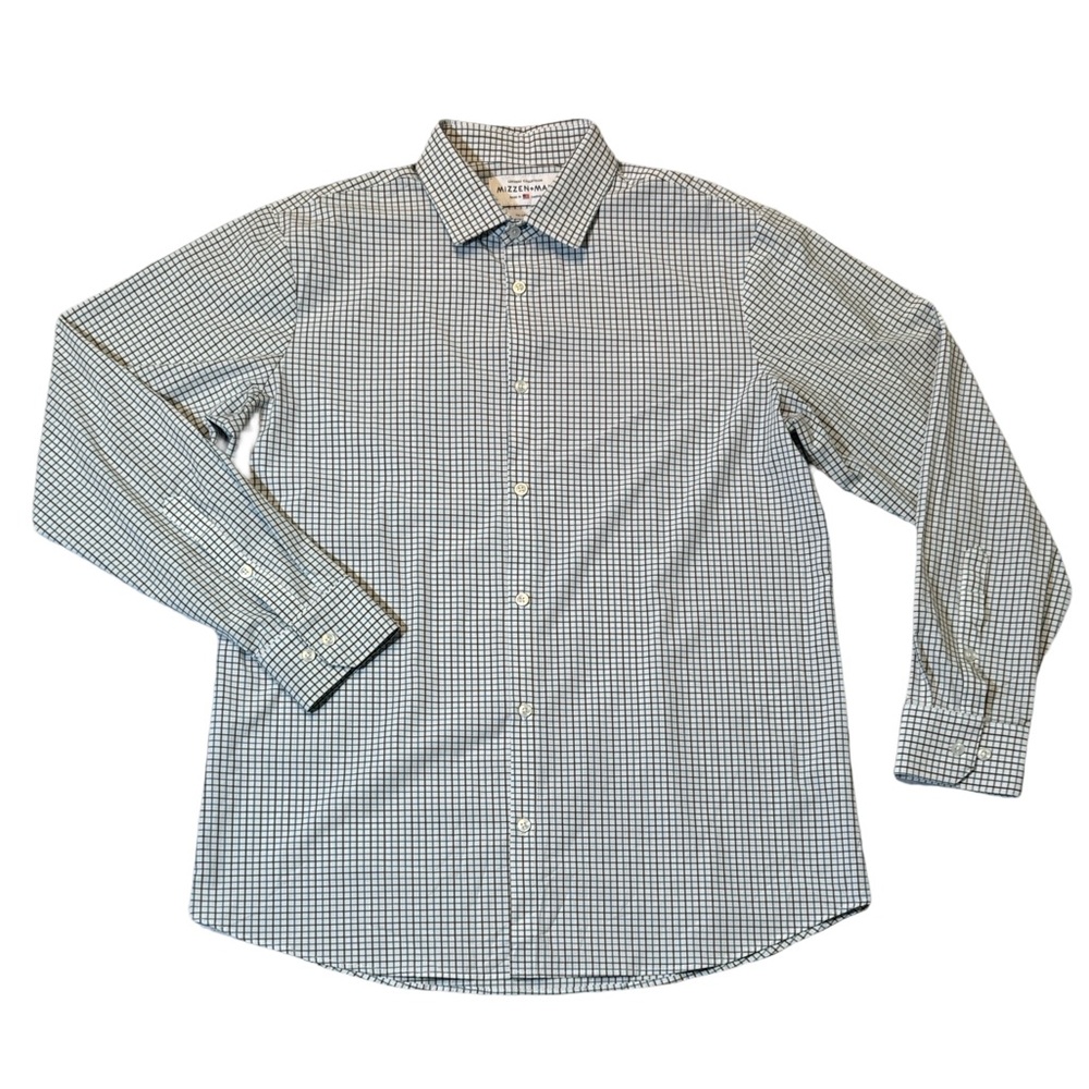 Mizzen + Main mens 2XL XXL trim fit brown blue check performance button up shirt